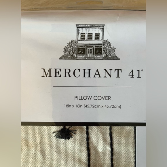 Merchant 41 Pillow Cover. Tan with Black Embroidered Accents. - Picture 4 of 5